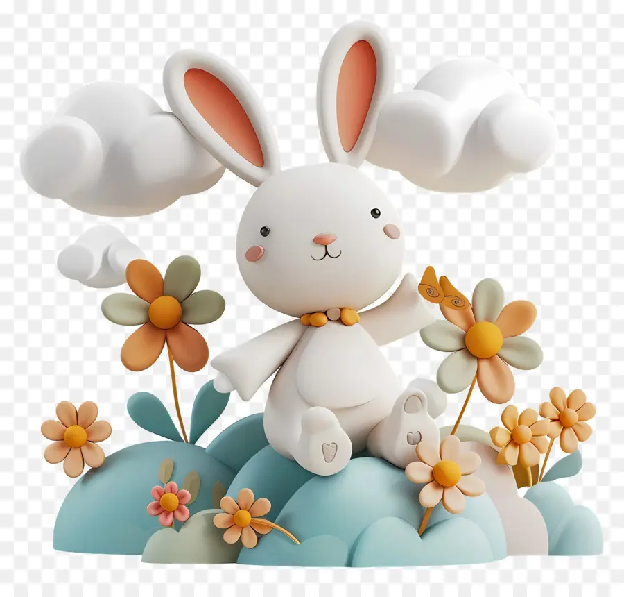 Lapin De Dessin Animé，Lapin Avec Des Fleurs PNG