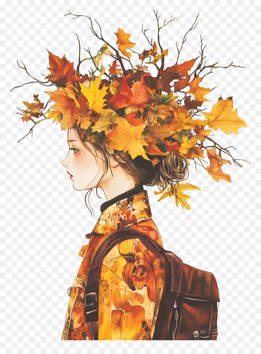 Fille D'automne，Feuilles D'automne PNG