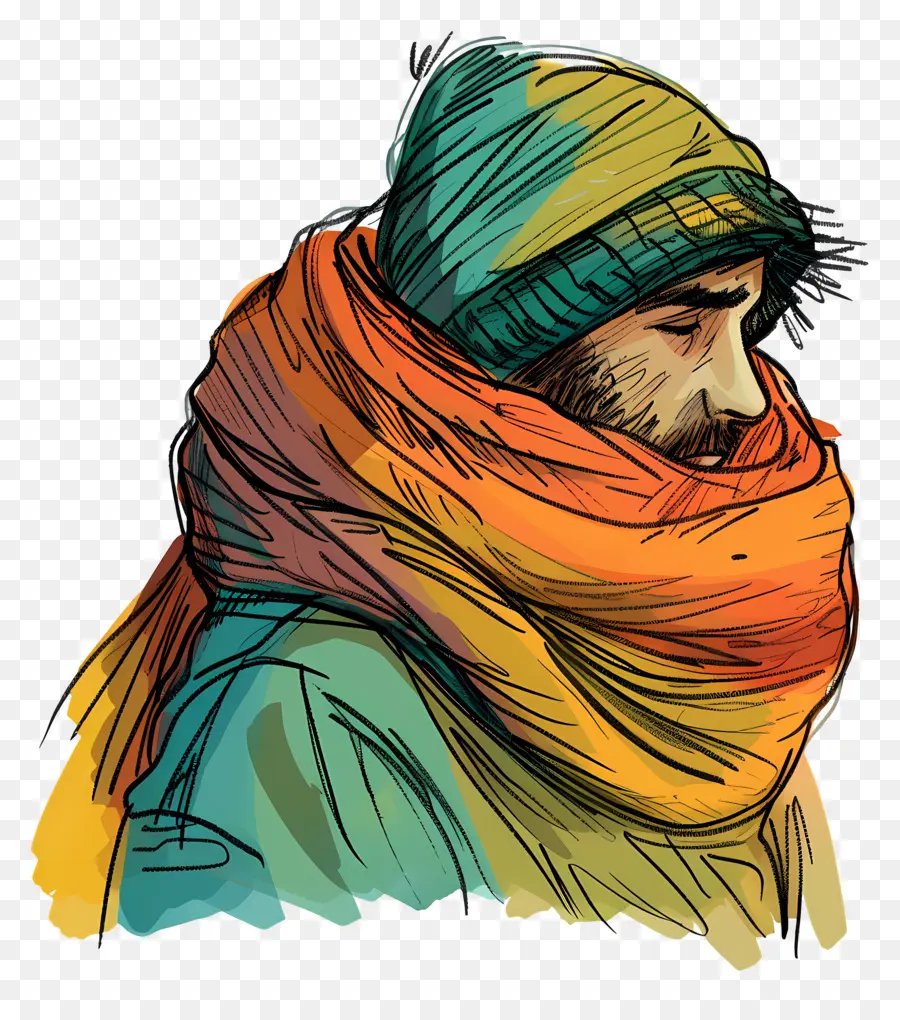 Homme Hiver，Homme Avec écharpe PNG