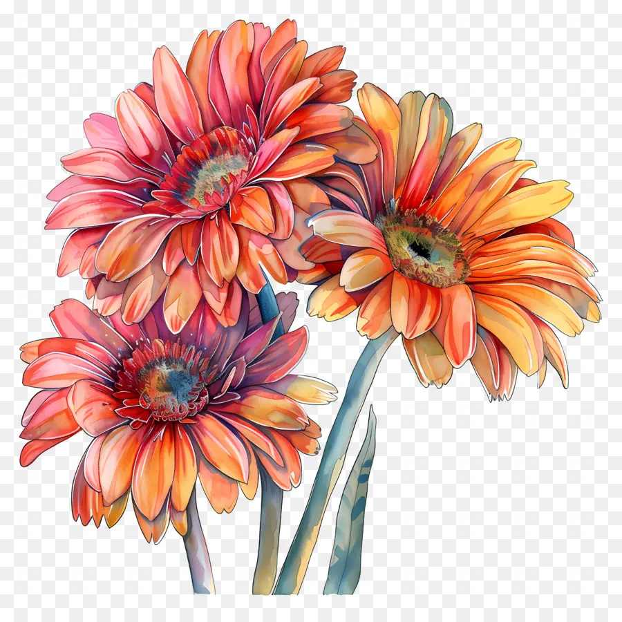 Fleurs De Gerberas，Fleurs Colorées PNG