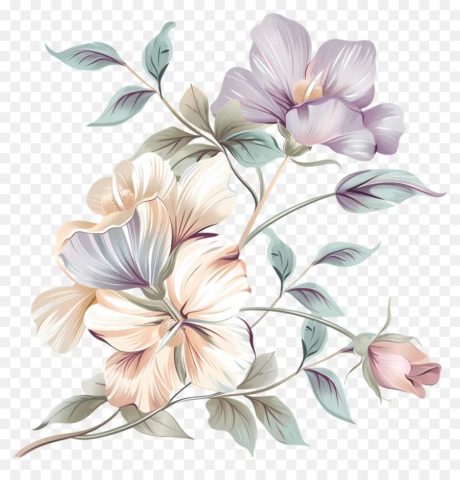 Fleurs Pastel，Illustration Florale PNG