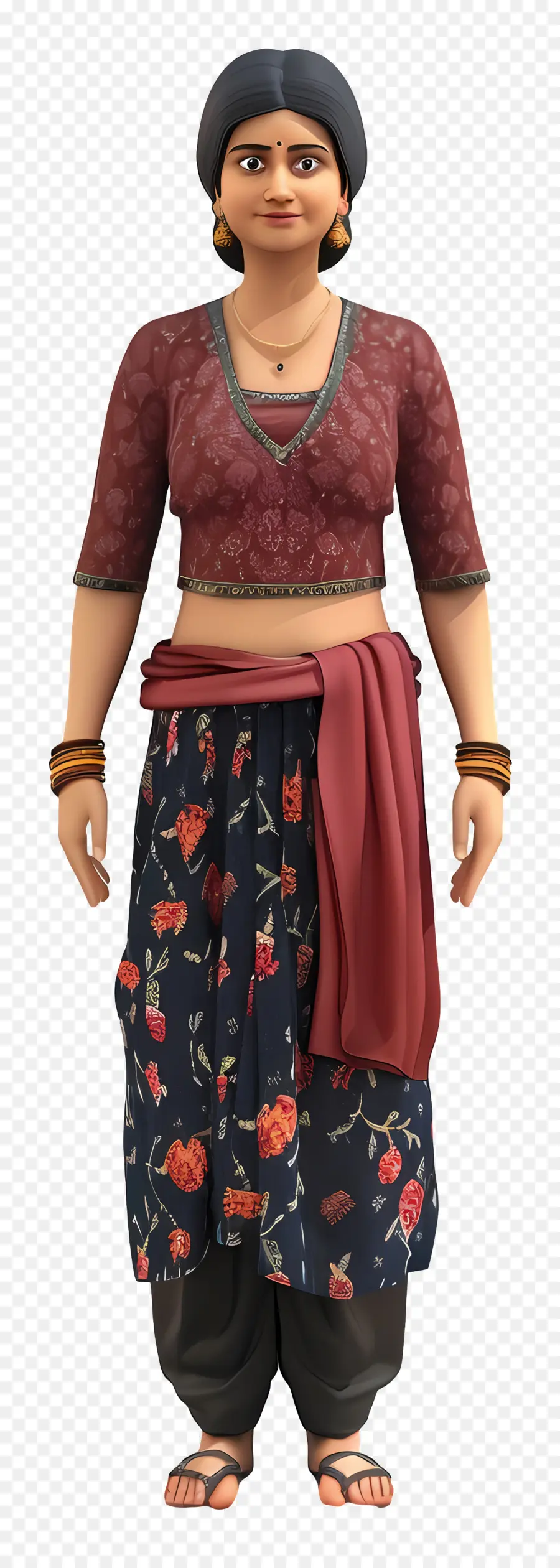 Femme Indienne Gujarati，Femme Traditionnelle En Tenue Marron Et Noire PNG