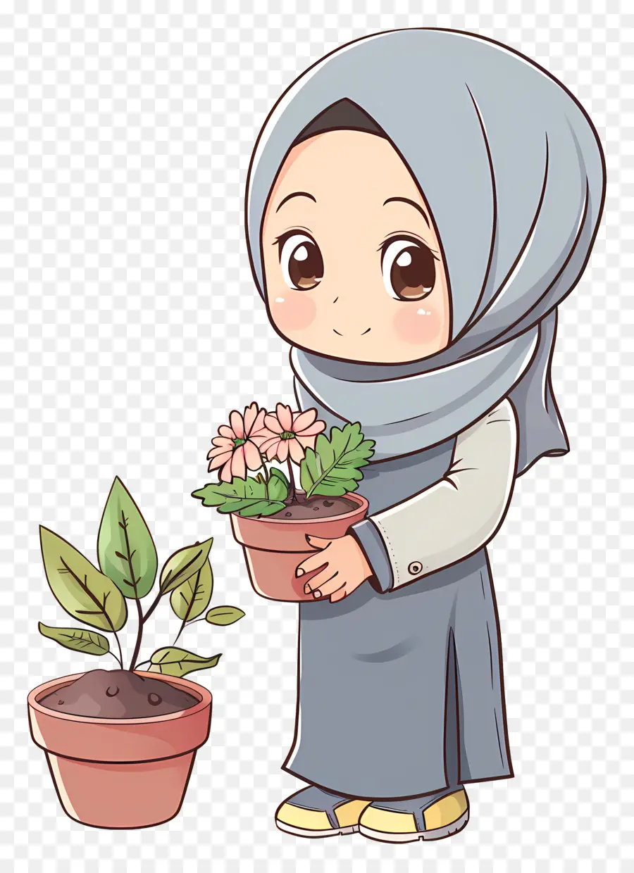 Fille Hijab Faisant Du Jardinage，Fille Avec Plante PNG