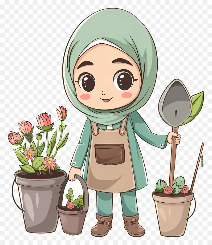 Fille Hijab Faisant Du Jardinage，Fille De Jardinage PNG