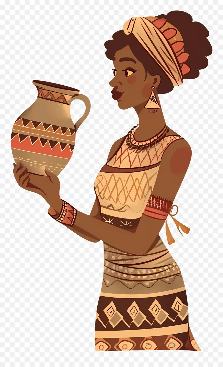 Femme Autochtone Africaine，Femme Avec Poterie PNG