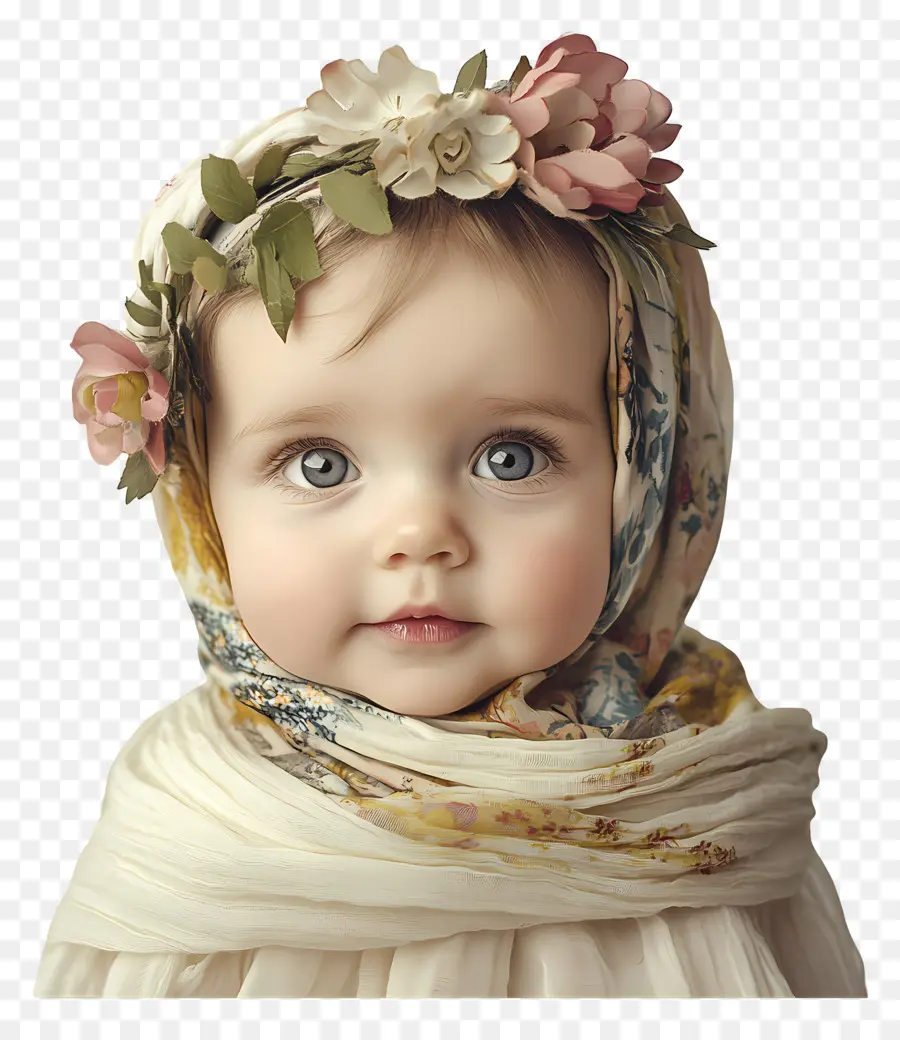 Boho，Bébé Avec Couronne De Fleurs PNG