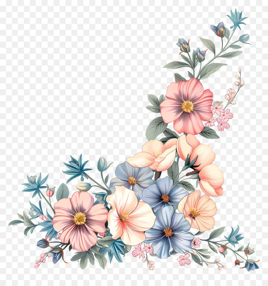 Fleurs Pastel，Cadre Floral PNG