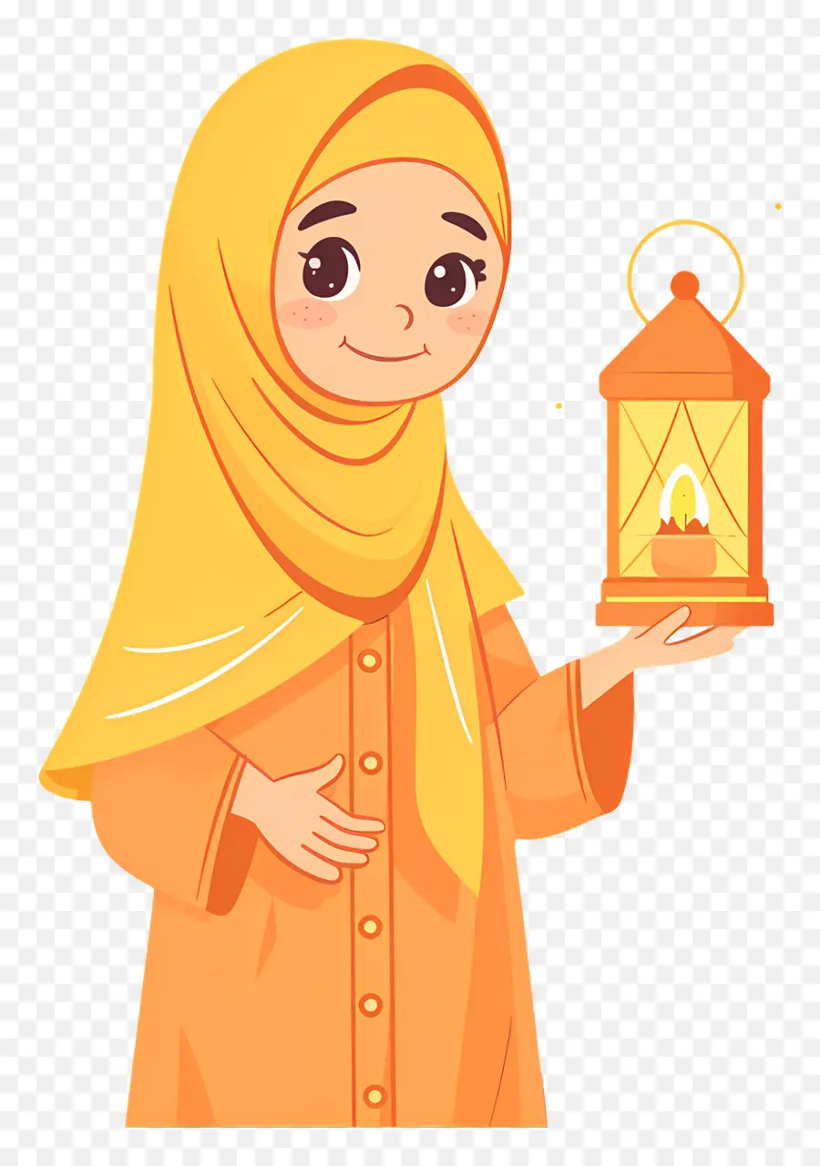 Fille Hijab Tenant Une Lanterne，Fille Avec Lanterne PNG