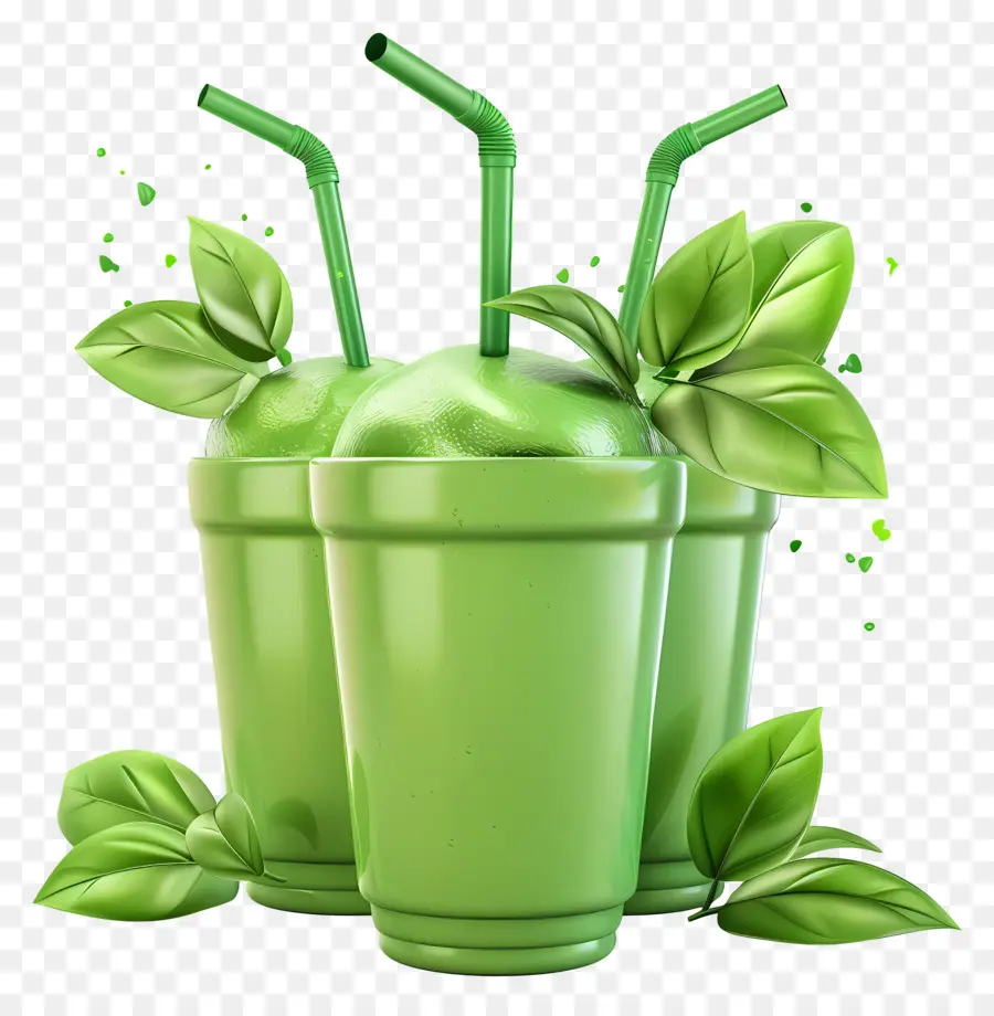 Smoothies Verts，Pailles PNG