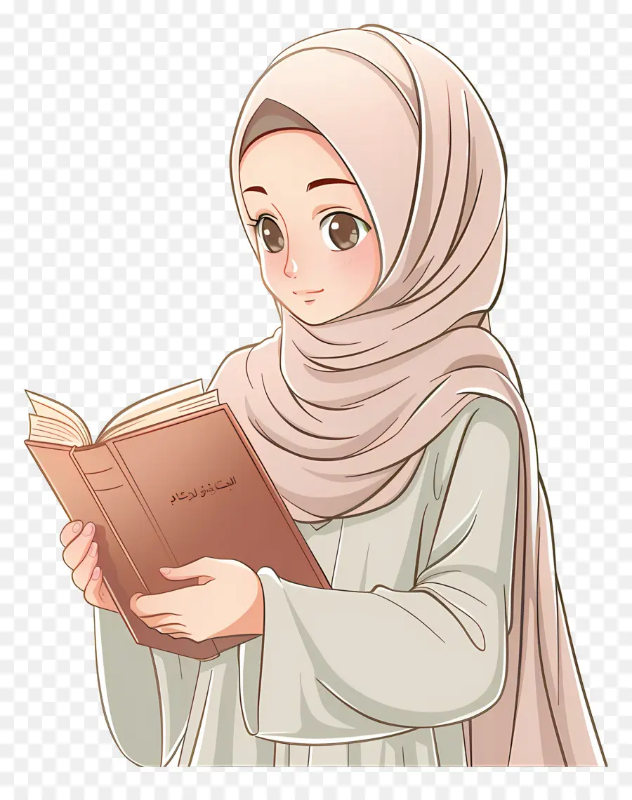 Fille Hijab Tenant Un Livre，Fille Lisant Un Livre PNG