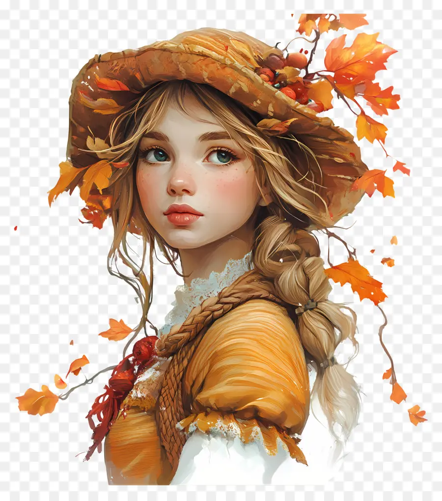 Fille D'automne，Fille Avec Chapeau PNG