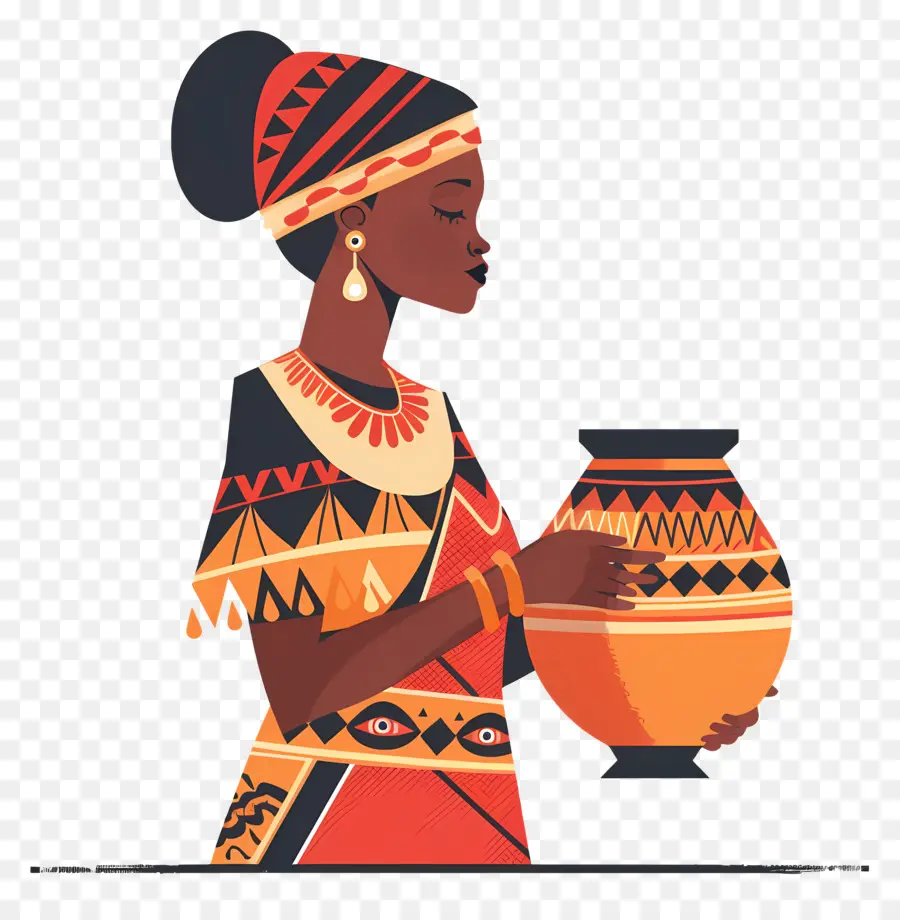 Femme Autochtone Africaine，Femme Avec Poterie PNG