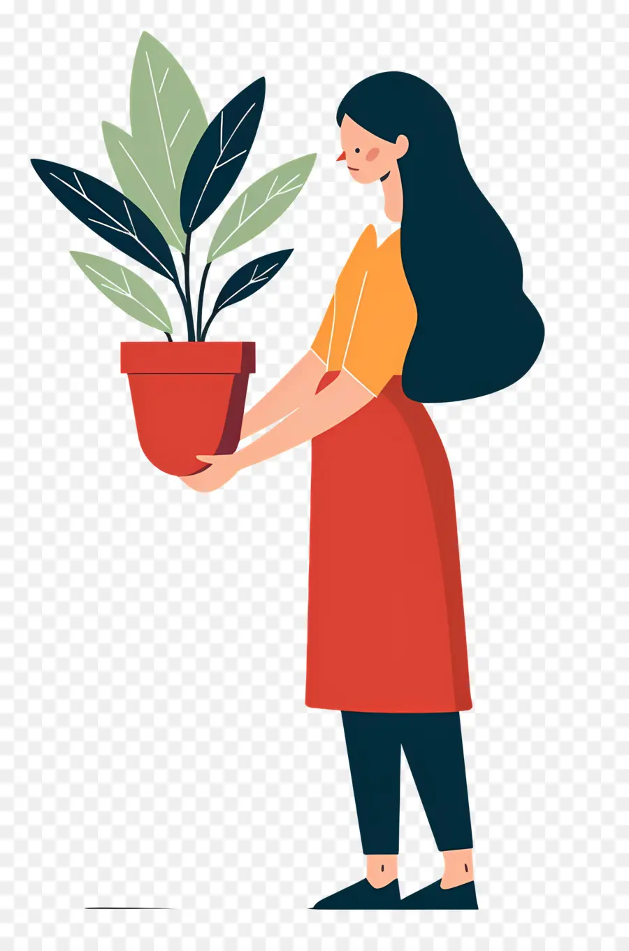 Fille Tenant Une Plante D'intérieur，Femme Avec Plante PNG