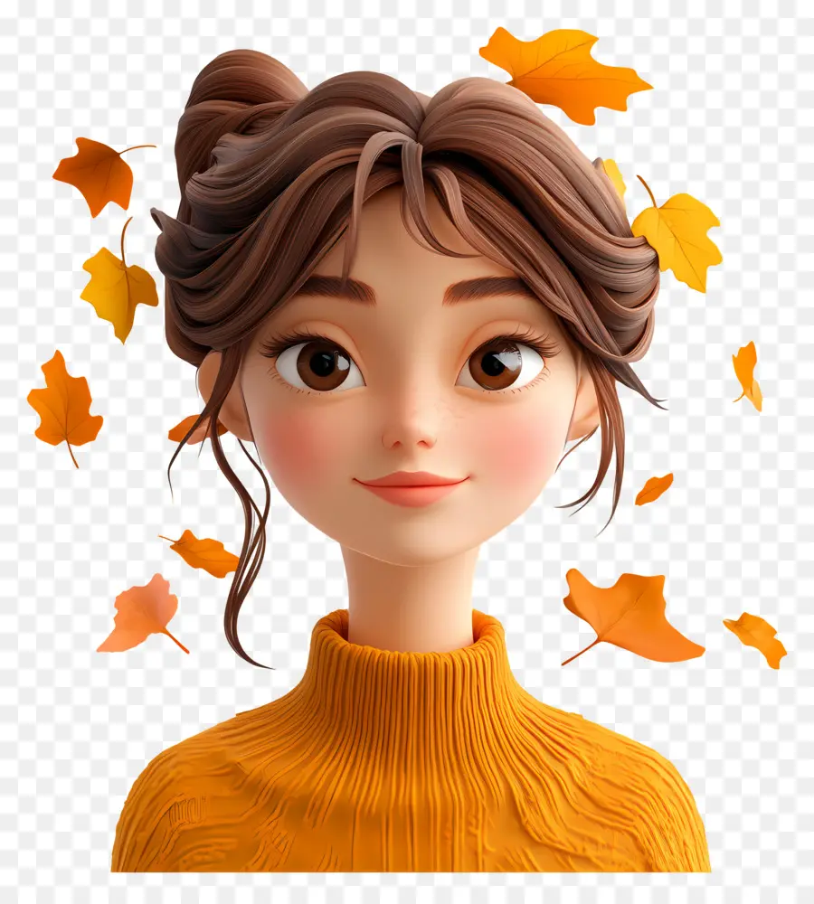 Fille D'automne，Fille Avec Des Feuilles D'automne PNG