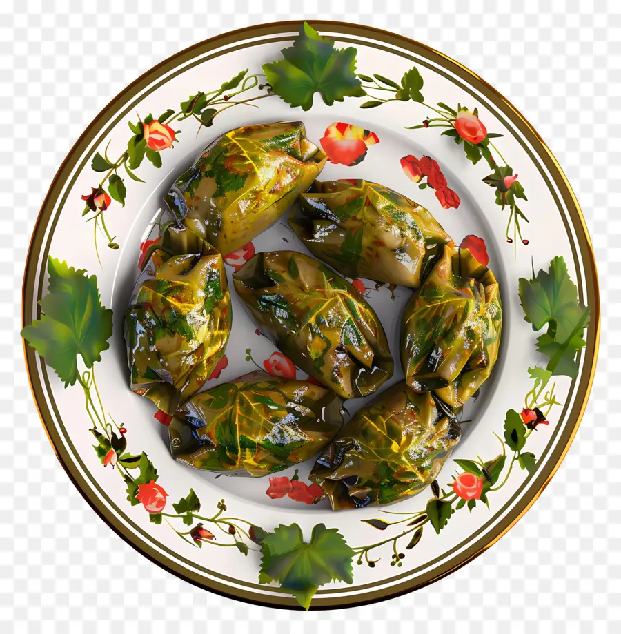 Dolma，Feuilles De Vigne Farcies Sur Assiette PNG