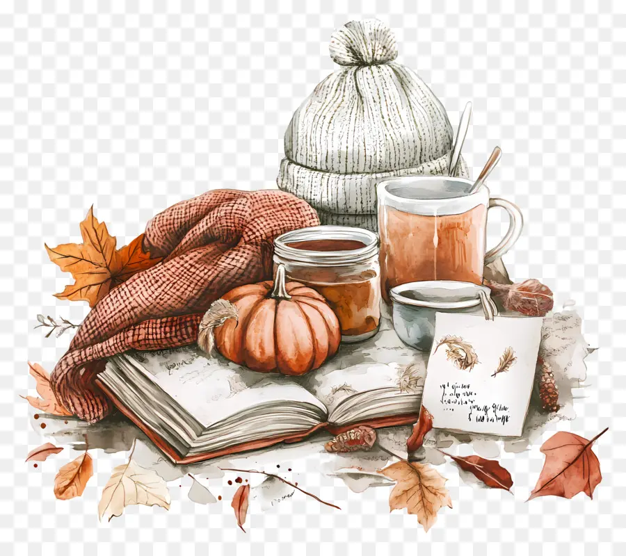 Automne Douillet，Livres Et Tasse PNG