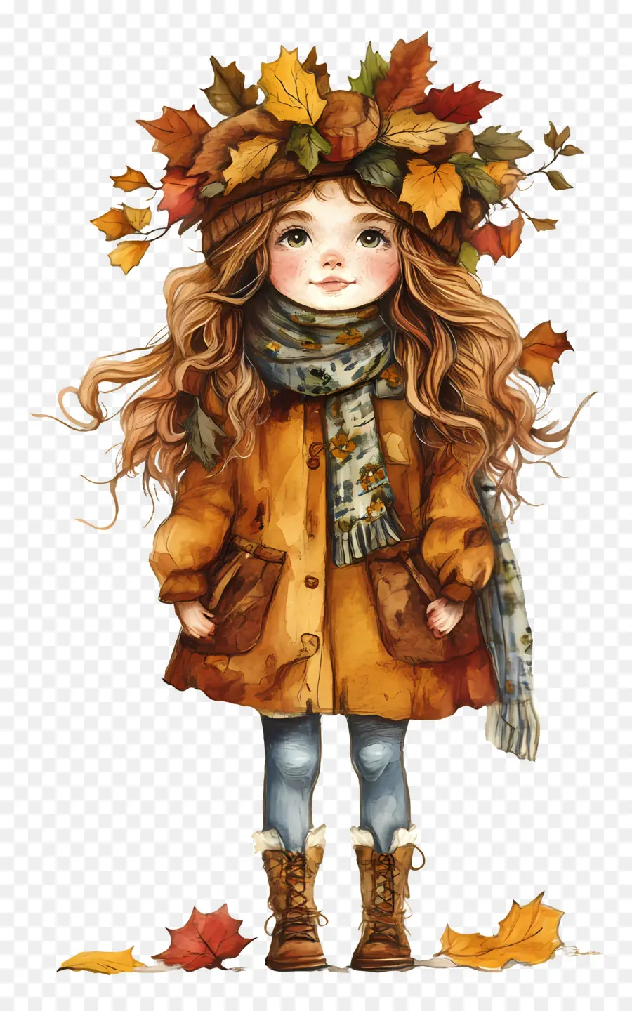 Fille D'automne，Feuilles PNG