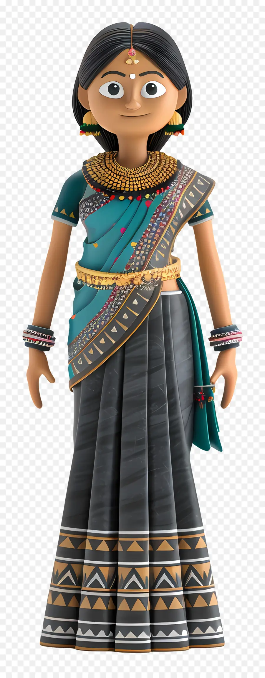 Femme Indienne Gujarati，Femme Animée En Tenue Traditionnelle PNG