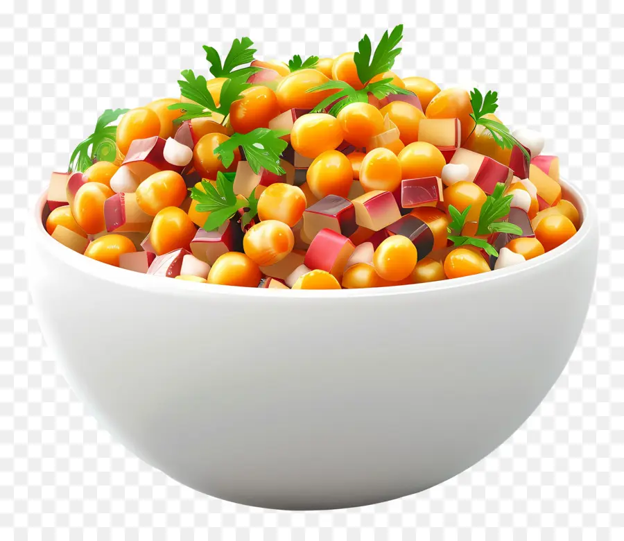 Bol De Chaat Chana，Salade De Pois Chiches Dans Un Bol Blanc PNG