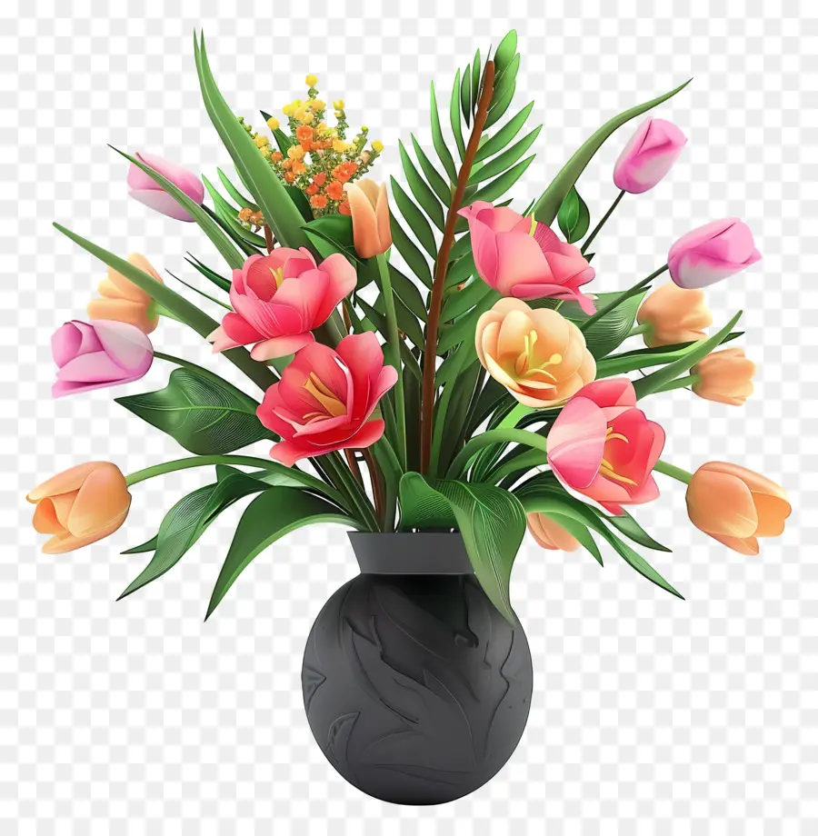 Fleurs Dans Un Vase，Bouquet De Fleurs Colorées PNG