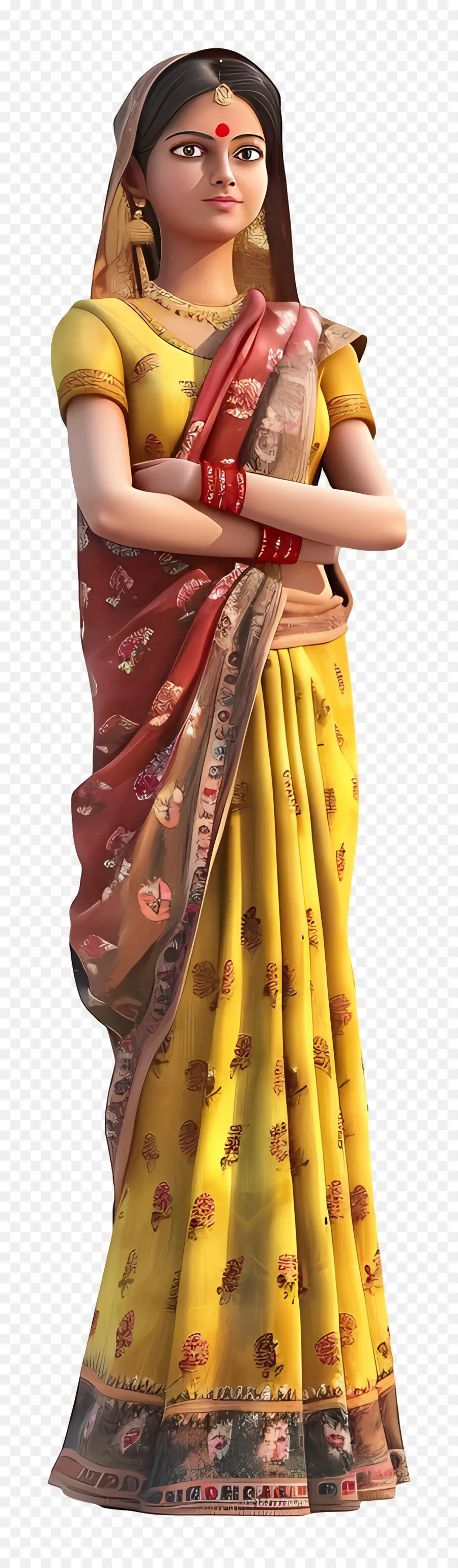 Femme Indienne Gujarati，Femme Traditionnelle En Sari Jaune PNG