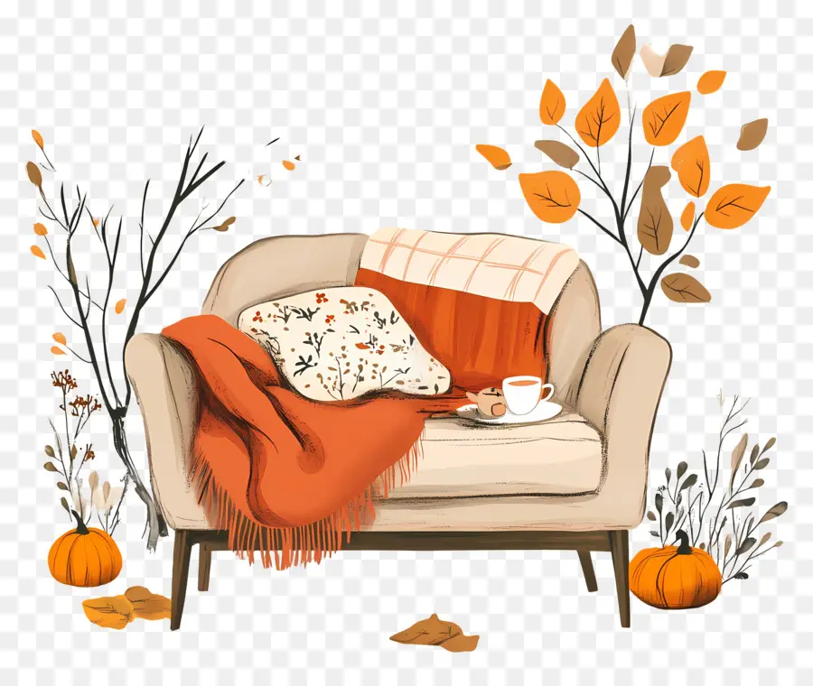 Automne Douillet，Canapé Confortable PNG