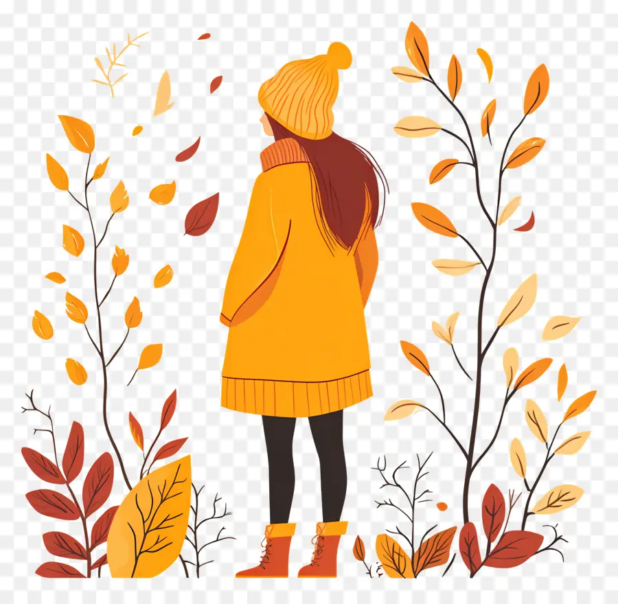 Fille D'automne，Fille En Automne PNG