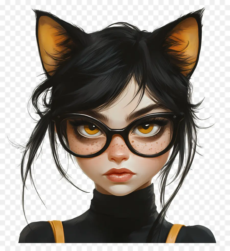 Fille Chat，Lunettes PNG