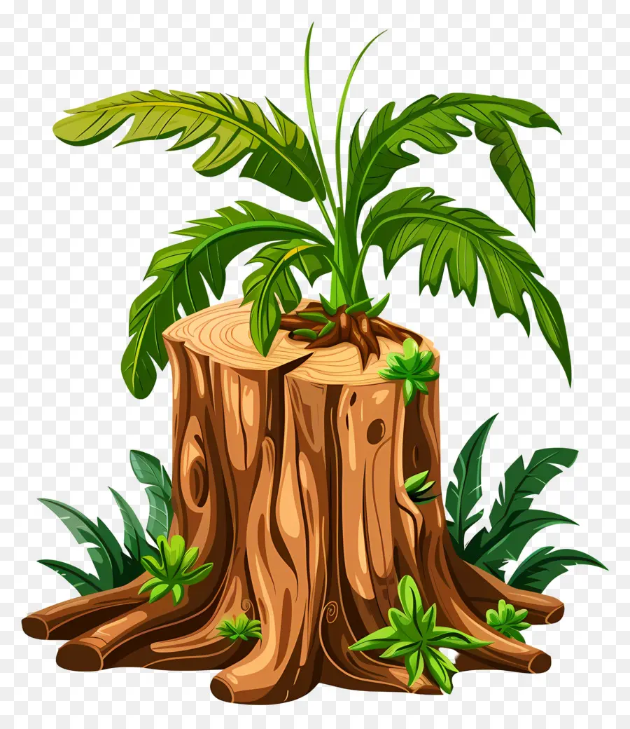 Souche D'arbre，Souche D'arbre Avec Des Plantes PNG