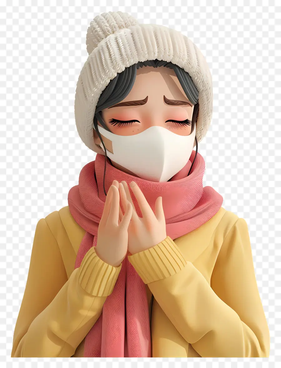 Femme Malade De La Grippe，Personne Avec Masque PNG