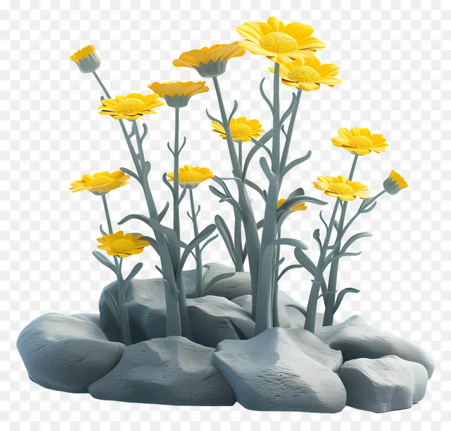 Fleurs Jaunes，Rochers PNG