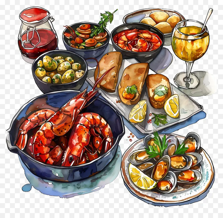 Cuisine Espagnole，Fête Des Fruits De Mer PNG