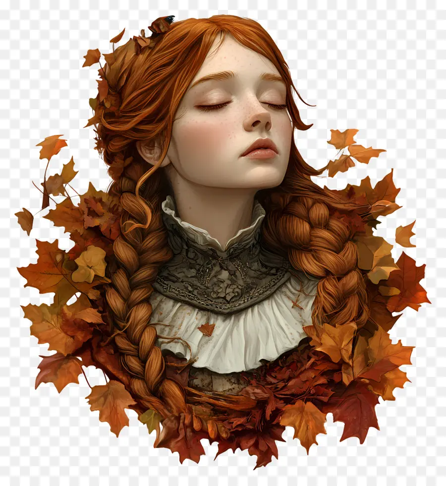 Fille D'automne，Fille Avec Des Feuilles D'automne PNG