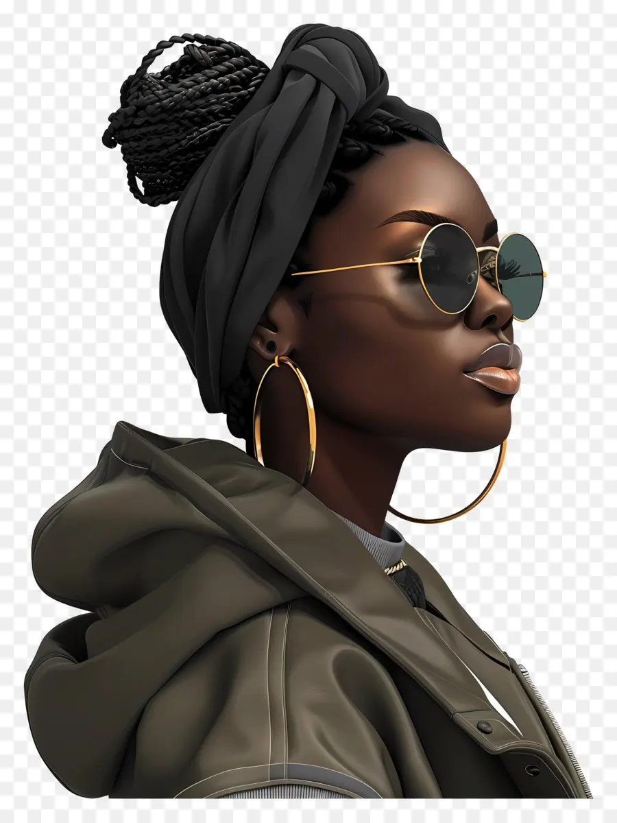 Femme Noire，Femme Avec Des Lunettes De Soleil PNG