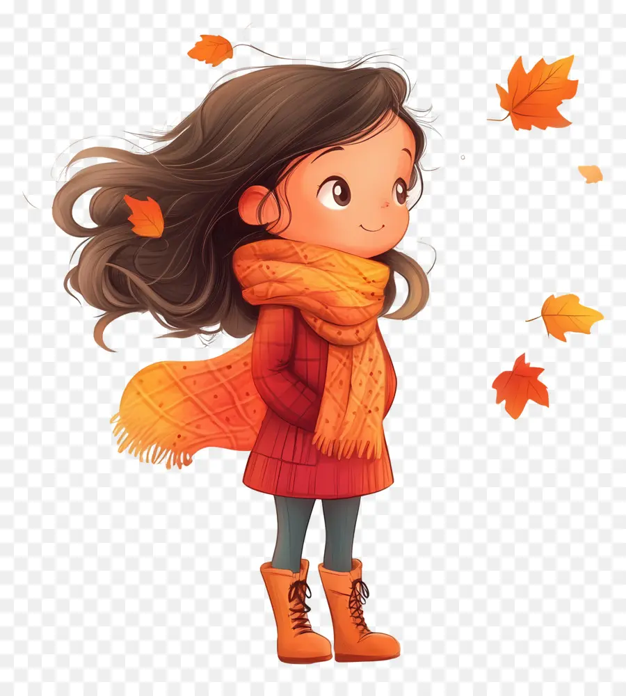 Fille D'automne，Fille Avec Un Foulard PNG