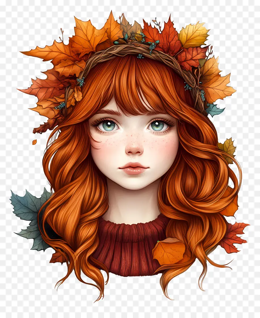 Fille D'automne，Feuilles PNG