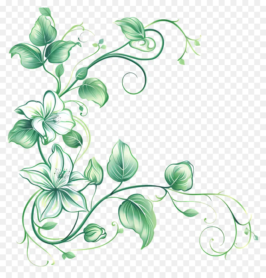 Fleur Verte，Motif Floral Vert PNG