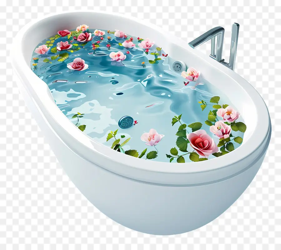 Baignoire Balnéo，Baignoire Avec Des Fleurs PNG