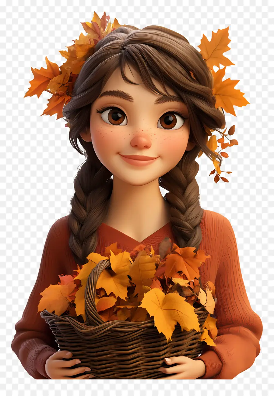 Fille D'automne，Feuilles PNG