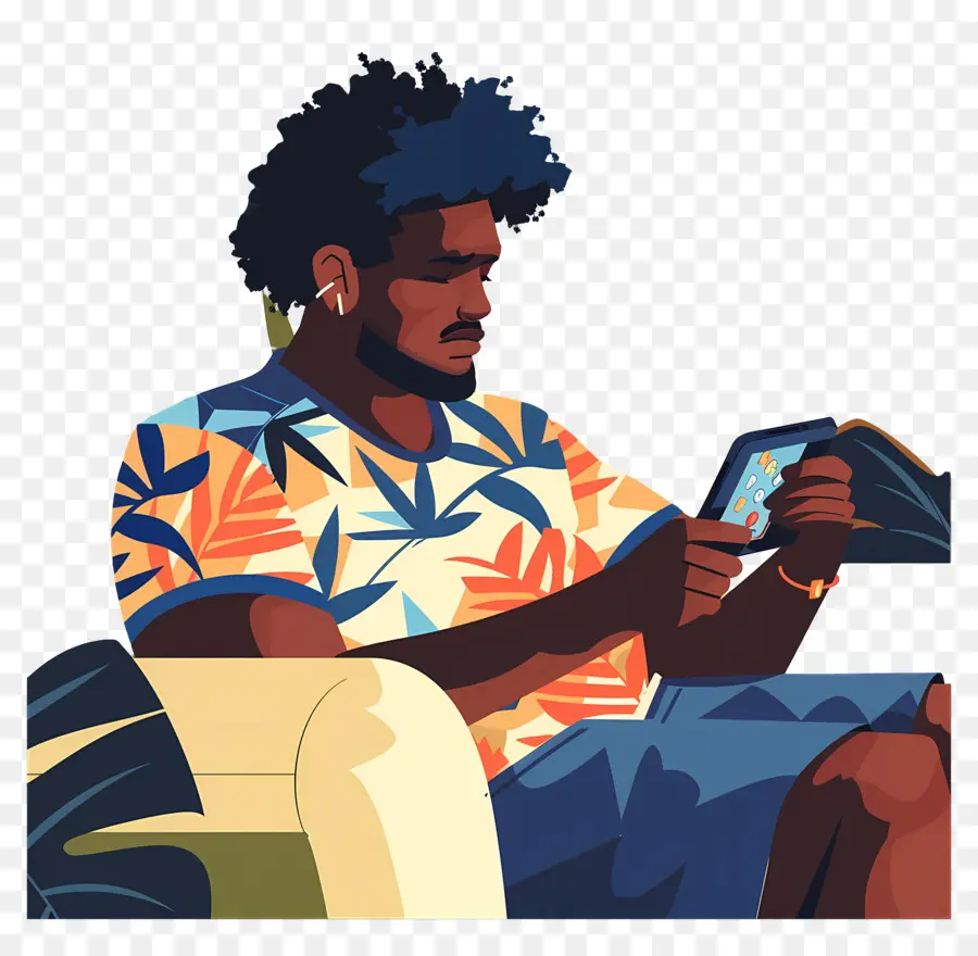 Homme Jouant à Un Jeu，Homme Lisant Une Tablette PNG