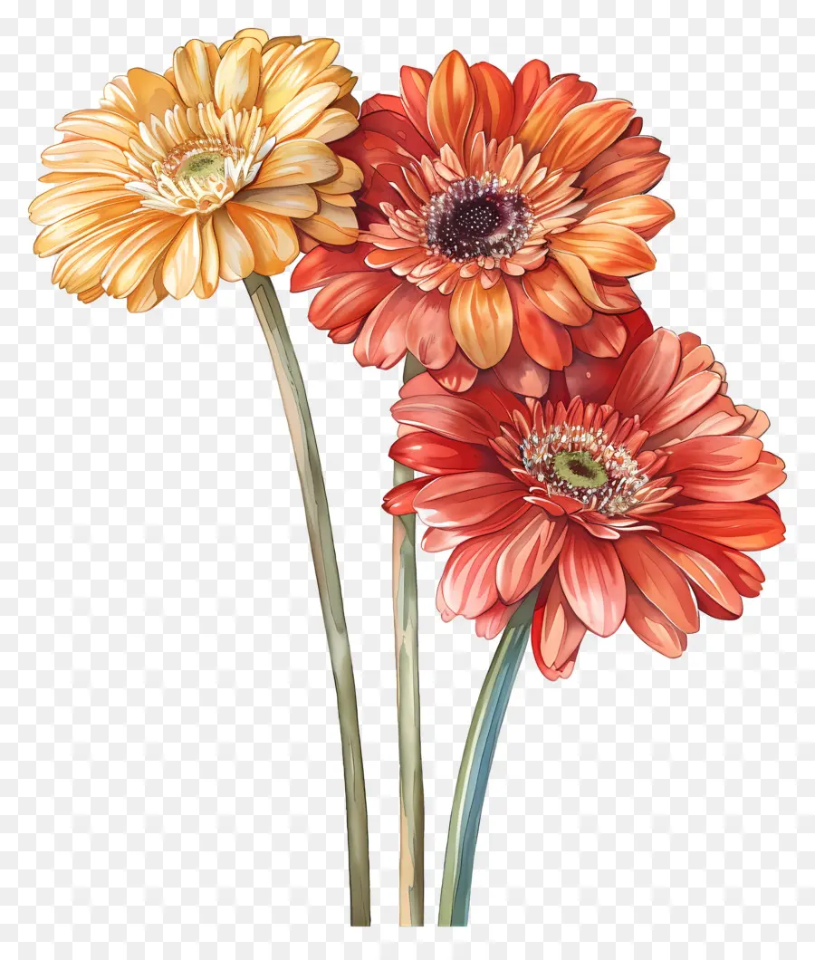 Fleurs De Gerberas，Fleurs Roses Et Oranges PNG