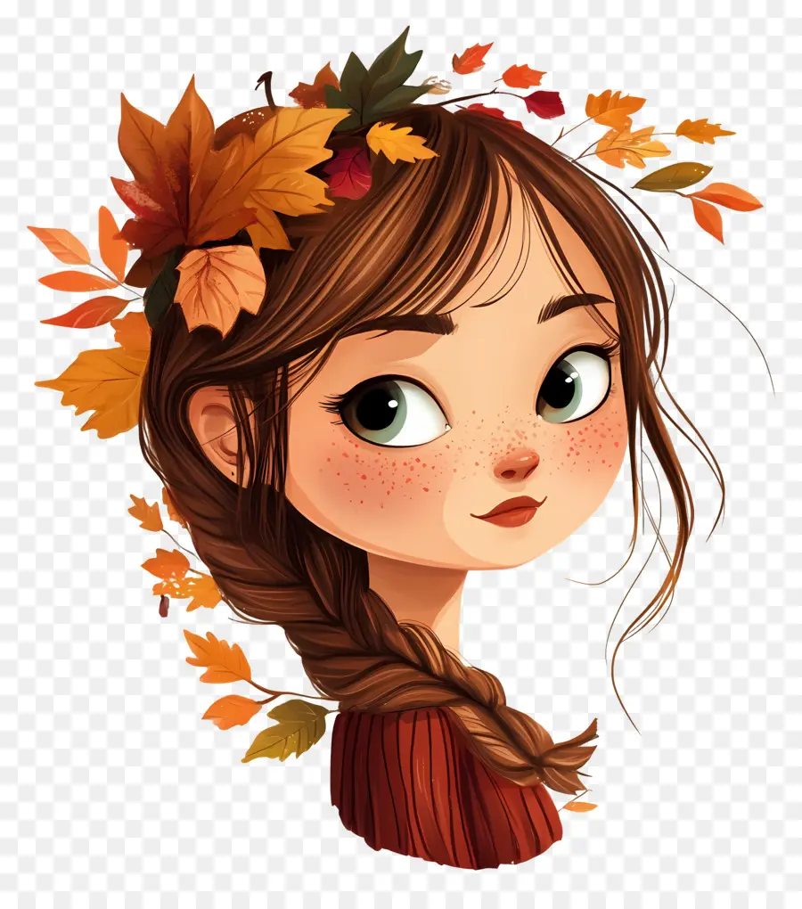 Fille D'automne，Fille Avec Des Feuilles D'automne PNG