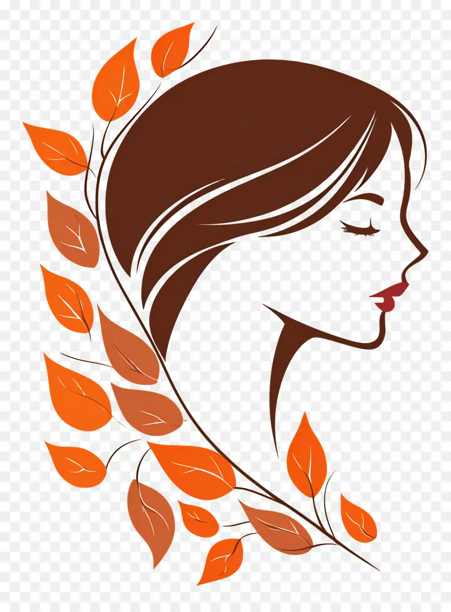 Fille D'automne，Femme Avec Des Feuilles PNG