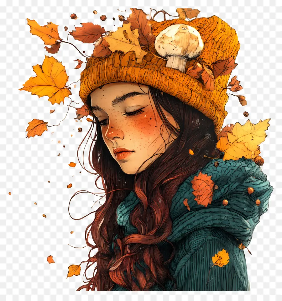 Fille D'automne，Fille Avec Chapeau PNG