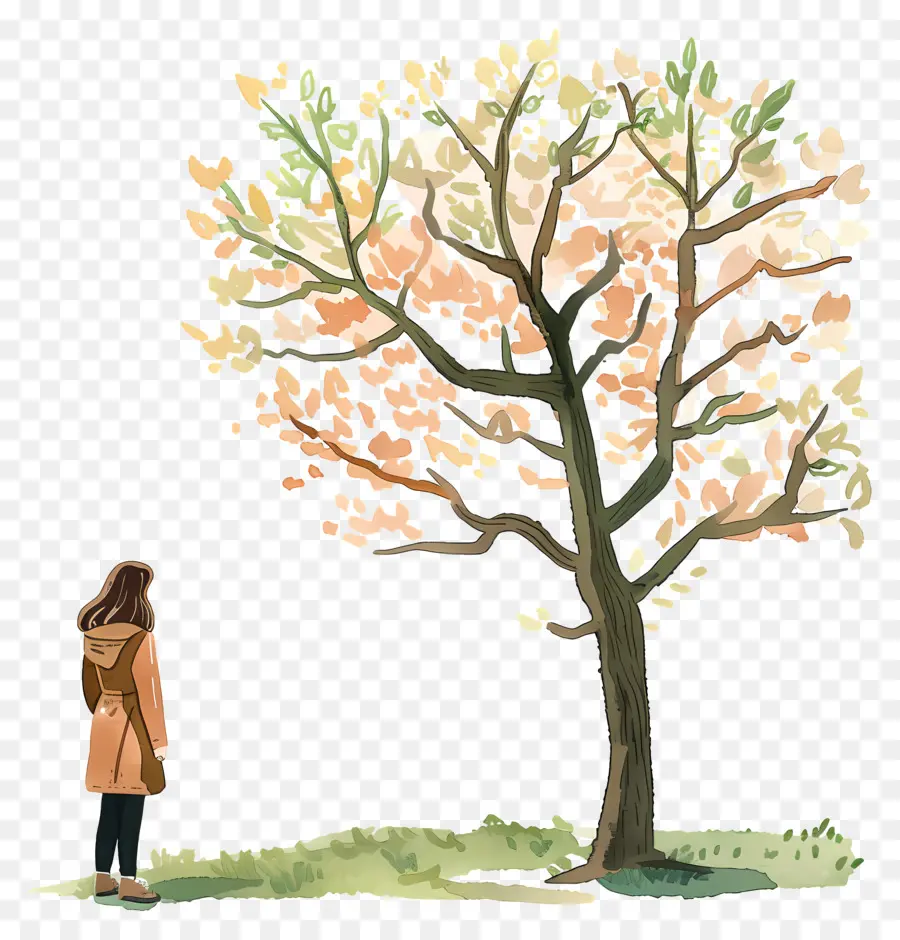 Femme Au Printemps，Arbre Et Personne PNG