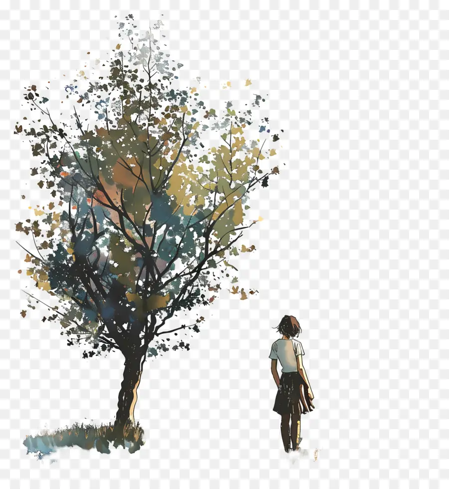 Femme Au Printemps，Fille Et Arbre PNG