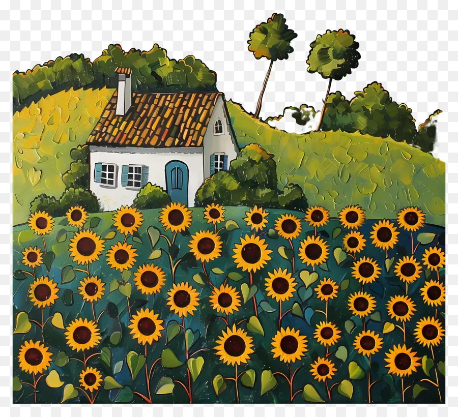 Maison De Campagne，Maison Avec Tournesols PNG