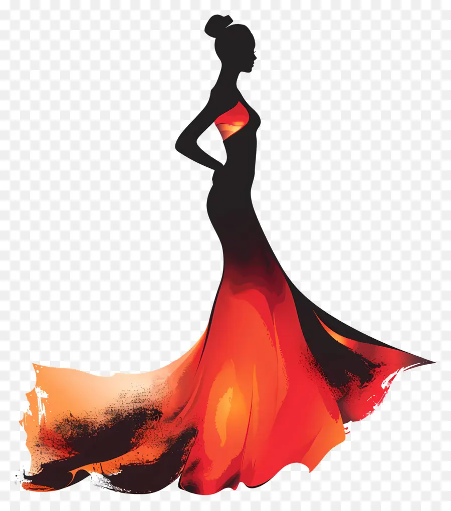 Silhouette De Femme élégante，Silhouette En Robe Rouge PNG