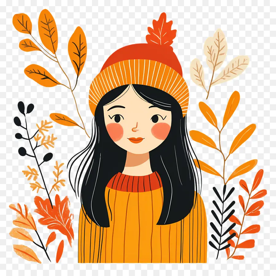 Fille D'automne，Femme En Automne PNG