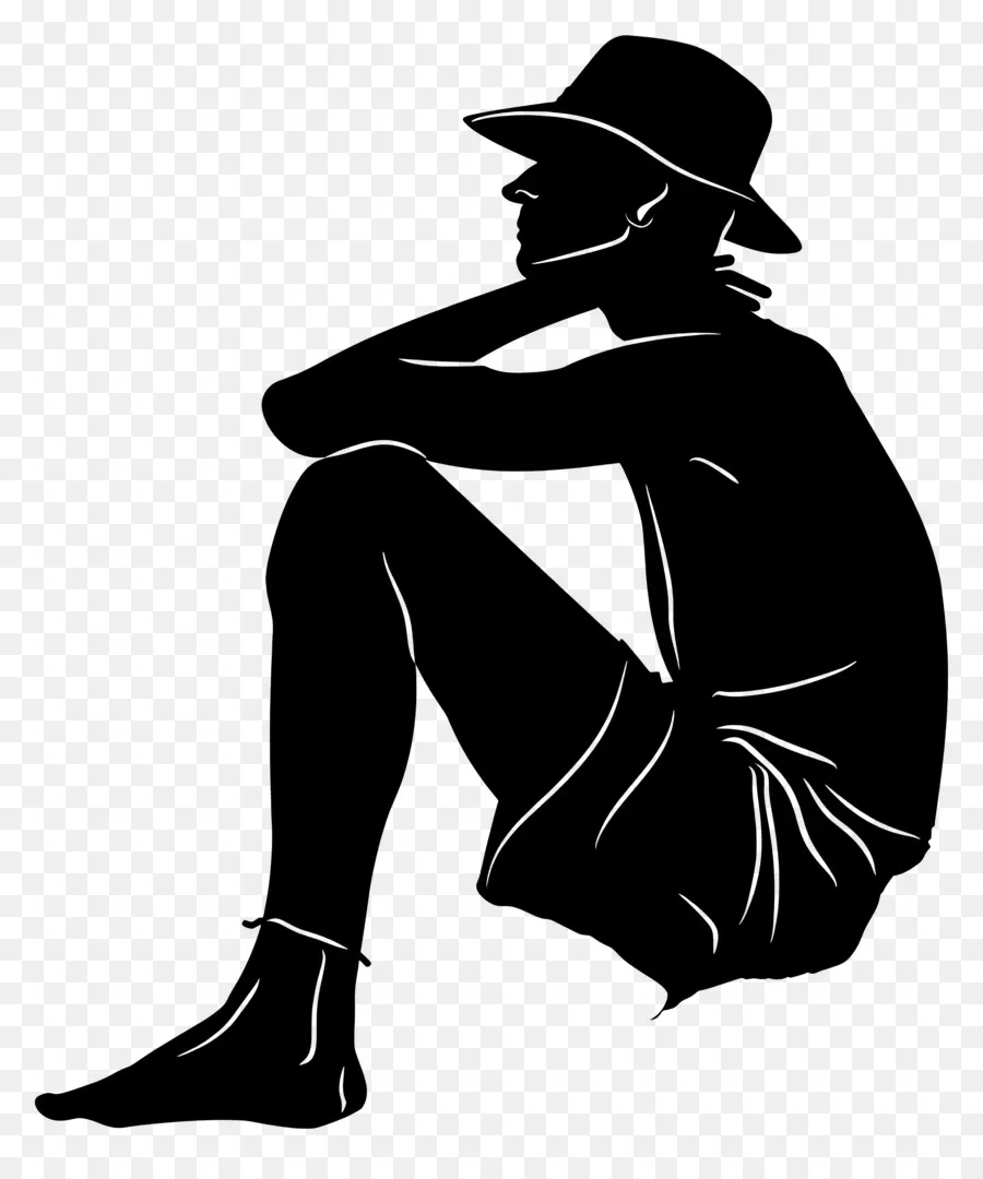 Silhouette Homme Assis，Homme Assis PNG